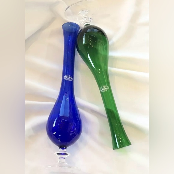 Two 13” Vintage Royal Gallery Made in Italy Vases - Cobalt Blue & Emerald Green - Picture 3 of 10